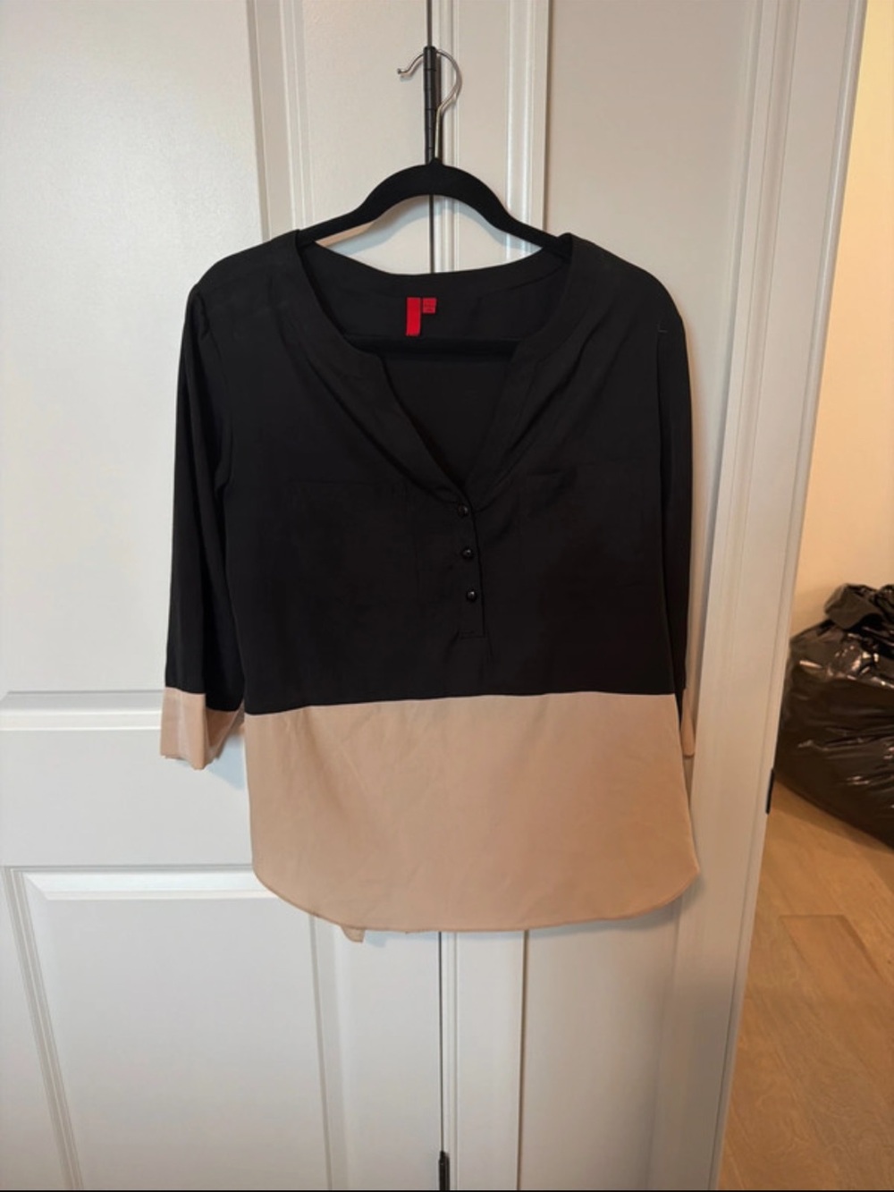 Two-Tone Black and Beige Women's Tunic Top